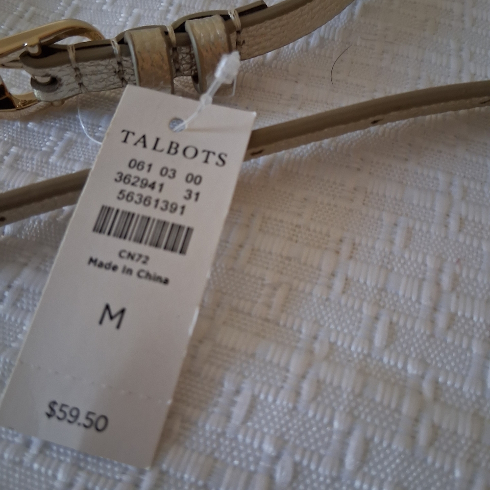 Talbots Slim Taupe Leather Belt with Gold Buckle - Picture 2 of 3